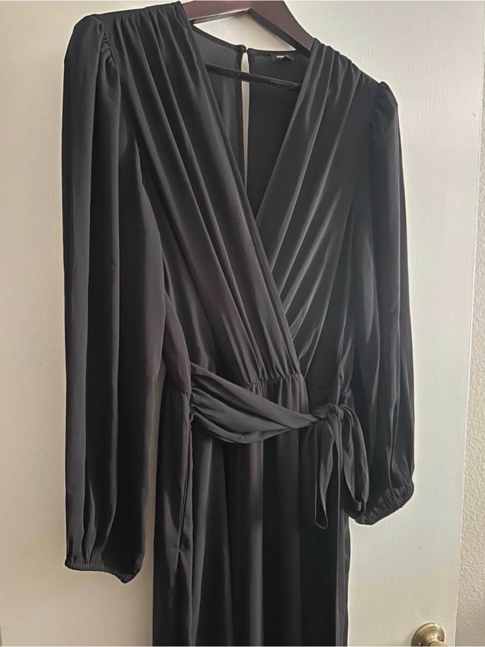 Express Elegant Black Wrap Maxi Dress with Waist Tie